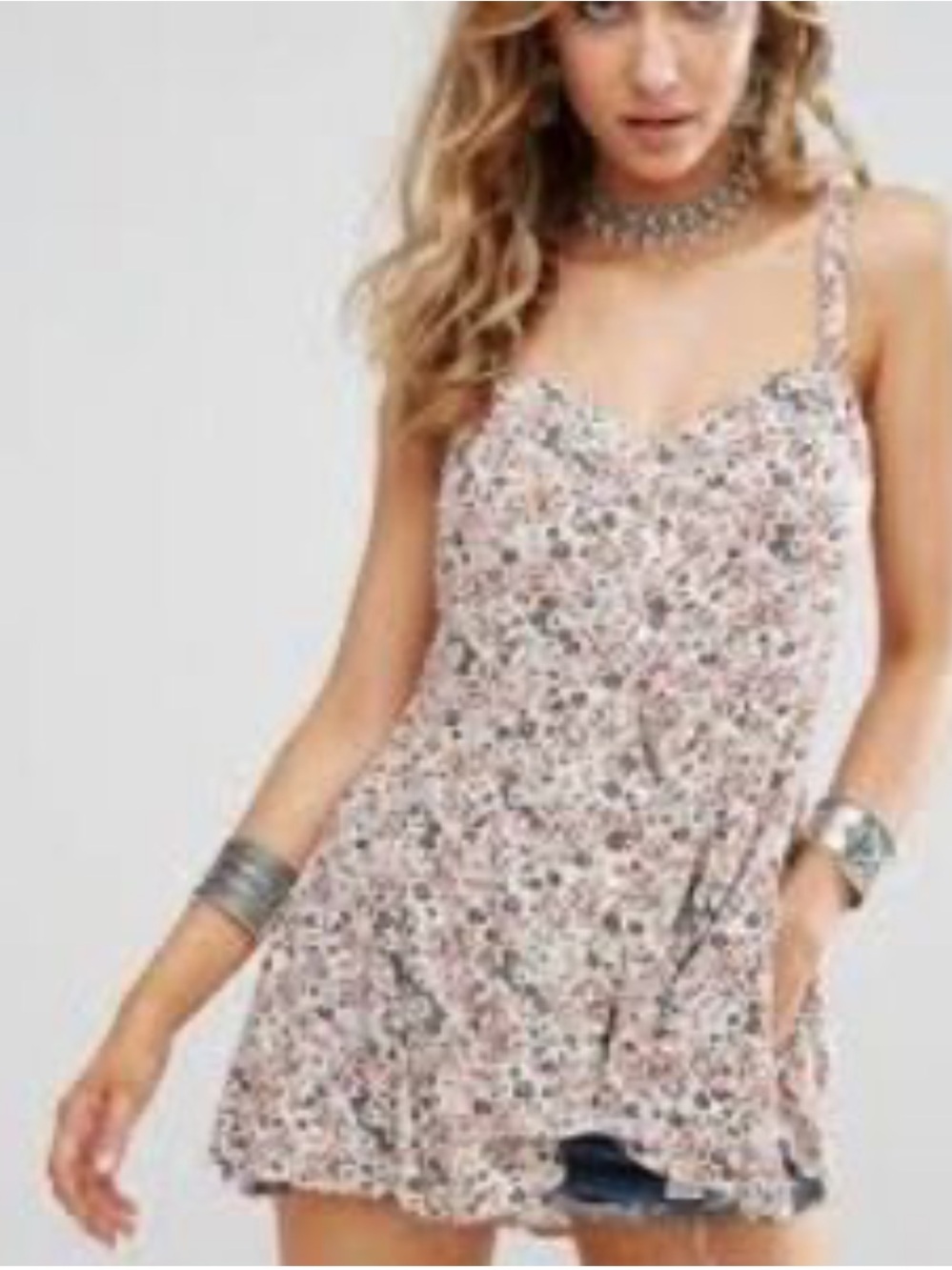 Free People Jenna Boho Pink Floral Button-Front Swing Tank Top• X-Small
